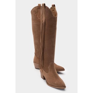 Rios - Cognac Suede Leather Fringe Knee High Boot (Women) cognac suede 9.5 Forever & Always Shoes - 1 of 4