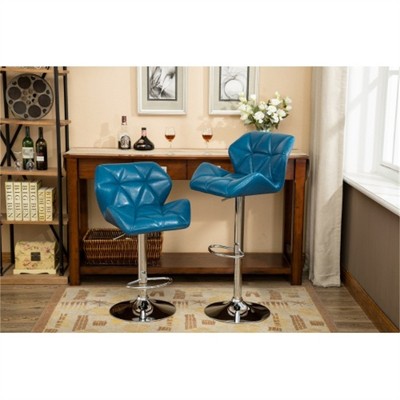 SKRAN Set of 2 Diamond Tufted Swivel Seat Stool, Contemporary Adjustable Height Hydraulic Bar Stools, Faux Leather for Kitchen, Home Bar, Blue