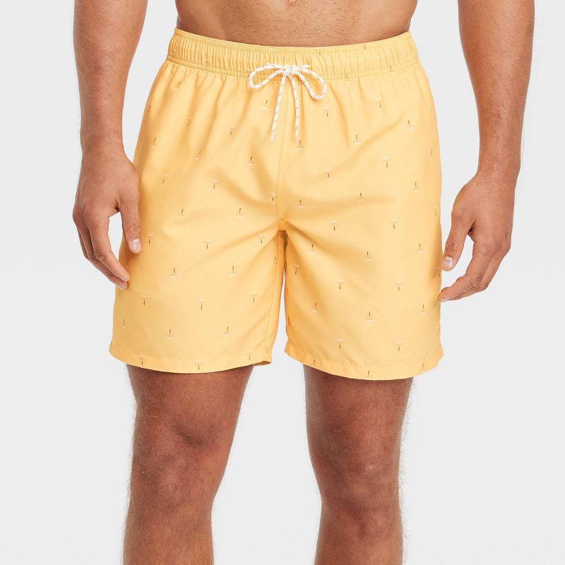 Men's 7" Palm Print Swim Shorts - Goodfellow & Co™ Yellow, 1 of 5