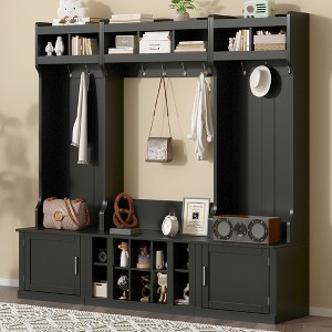 PAGED Freestanding Coat Racks with Shoe Cubbies and Bench,Hall Tree with 10 Hooks and 7 Open Shelves,Entryway Furniture for Hanging Clothes - 1 of 4