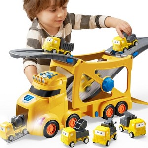 Joyfy Extra Large Toy Cars for Toddlers, 17” Trucks Toys for Boys 2 3 4 Year Old with Siren & Lights and 6 Cars, Birthday Gifts for Boys Kids - 1 of 4