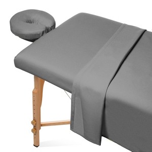 Saloniture 3-Piece Flannel Massage Table Sheet Set - Soft Cotton Flat and Fitted Sheets with Face Cradle Cover - 1 of 4
