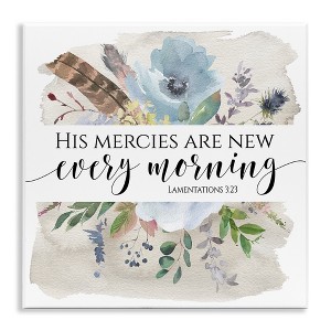 Stupell Industries His Mercies Are New Lamentations 3:23 Blue Florals, 12" x 12" - 1 of 4