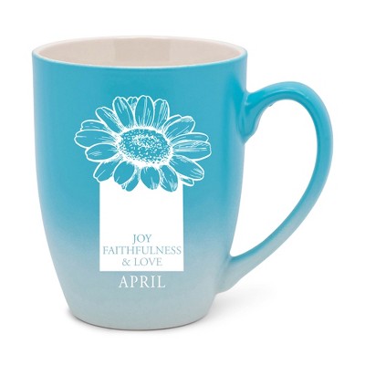 Elanze Designs Joy Faithfulness And Love April Two Toned Ombre Matte Teal and White 12 ounce Ceramic Stoneware Coffee Cup Mug