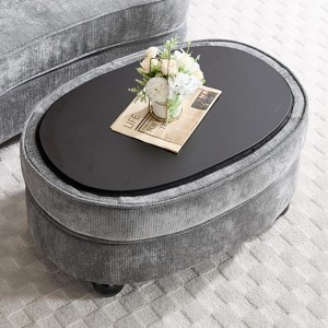 Oval Storage Ottoman with Removable Tray, Multifunctional Chenille Upholstered Storage Coffee Table - ModernLuxe - 1 of 4
