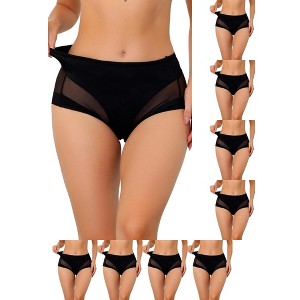 INSPIRE CHIC Women's Laser Cut Mesh Soft High-Rise Solid Stretchy Briefs 9 Packs - 1 of 4