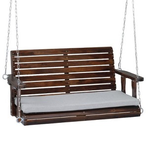 2-Person Patio Wood Porch Swing With Cushion - 1 of 4