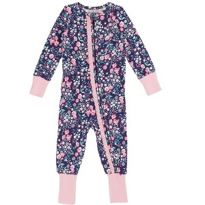 RuffleButts SoftSnooze Baby Girls Ruffle One Piece Convertible Pajamas - 1 of 4