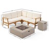 GDFStudio Biella Outdoor Acacia Wood 5 Seater Sectional Sofa Set with Fire Pit - 3 of 4