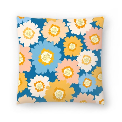 Blue Green Modern Floral Throw Pillow Cover