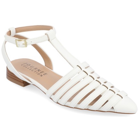 Journee Collection Womens Alivia Ankle Strap Block Heel Pointed Toe Flats,  White 12 : Target