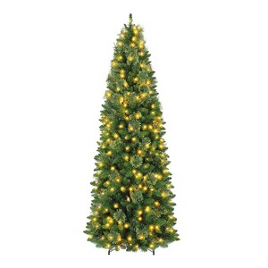 Vivatrees 6 Ft Prelit Pencil Christmas Tree with Warm White Lights, Metal Stand, Hinged Branches, Realistic Xmas Tree for Holiday Decor, Green - 1 of 4