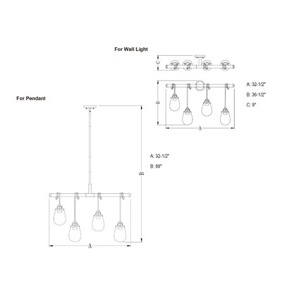 Kassidy 32.5'' Black and Natural Brass Four-Light Indoor/Outdoor Pendant