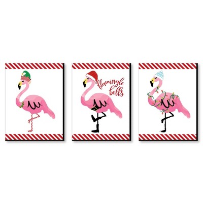 Big Dot of Happiness Flamingle Bells - Tropical Christmas Wall Art and Holiday Decorations - 7.5 x 10 inches - Set of 3 Prints