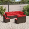 vidaXL Patio Sofa Set with Cushions Outdoor Furniture 9 Piece Poly Rattan - Brown and Red Without Table - 2 of 4