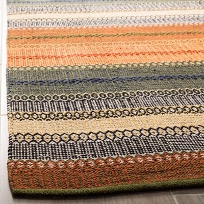 Gold and Grey Striped Wool Kilim 8' x 10' Area Rug