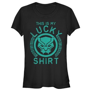 Juniors Womens Marvel St. Patrick's Day Black Panther Lucky Shirt T-Shirt - 1 of 4