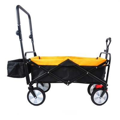 VisioGear Portable Folding Beach Wagons with Wheels, Portable Carts with Adjustable Handle, Yellow & Black, 37"*19.48"*40.15"