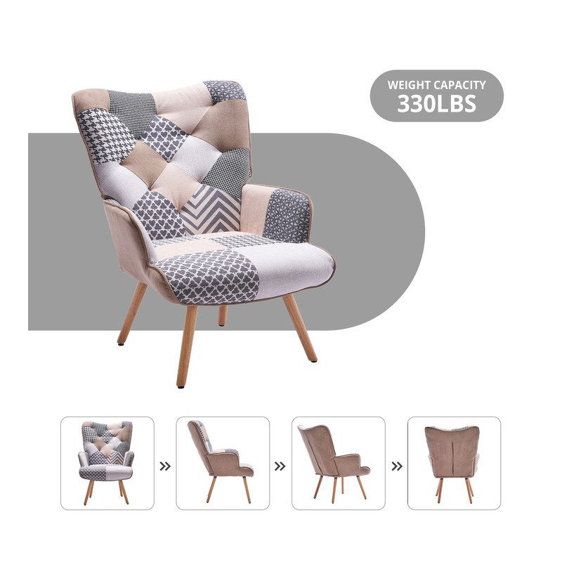 FERPIT Upholstered Wingback Accent Chair & Rocking Chair with Rubberwood Legs & Rockers, 5 of 10