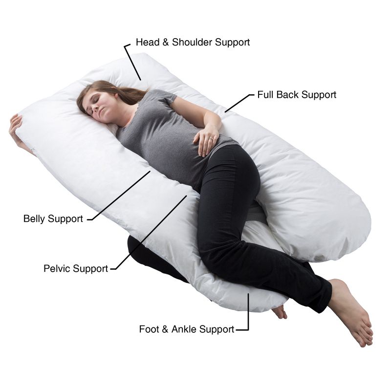 Hastings Home U-Shaped Full-Body Support Pregnancy Pillow with Zippered Cover - White, 60" x 38", 4 of 9