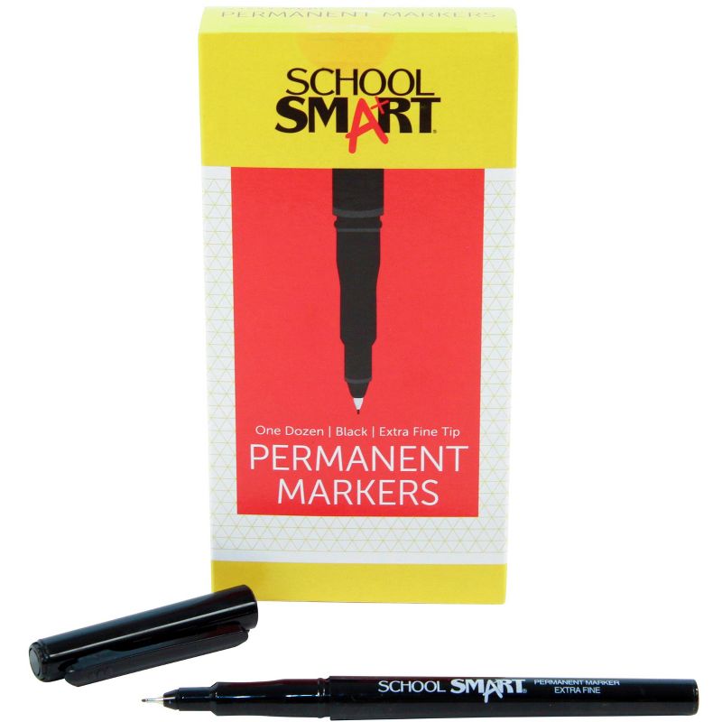 School Smart Extra Fine Tip Permanent Markers, Black, Pack of 12, 4 of 7