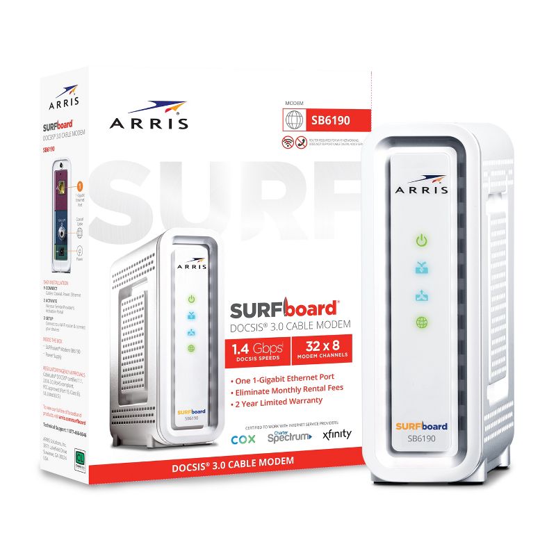 ARRIS SURFboard 32x8 DOCSIS 3.0 Cable Modem, Model SB6190 (White), 3 of 8