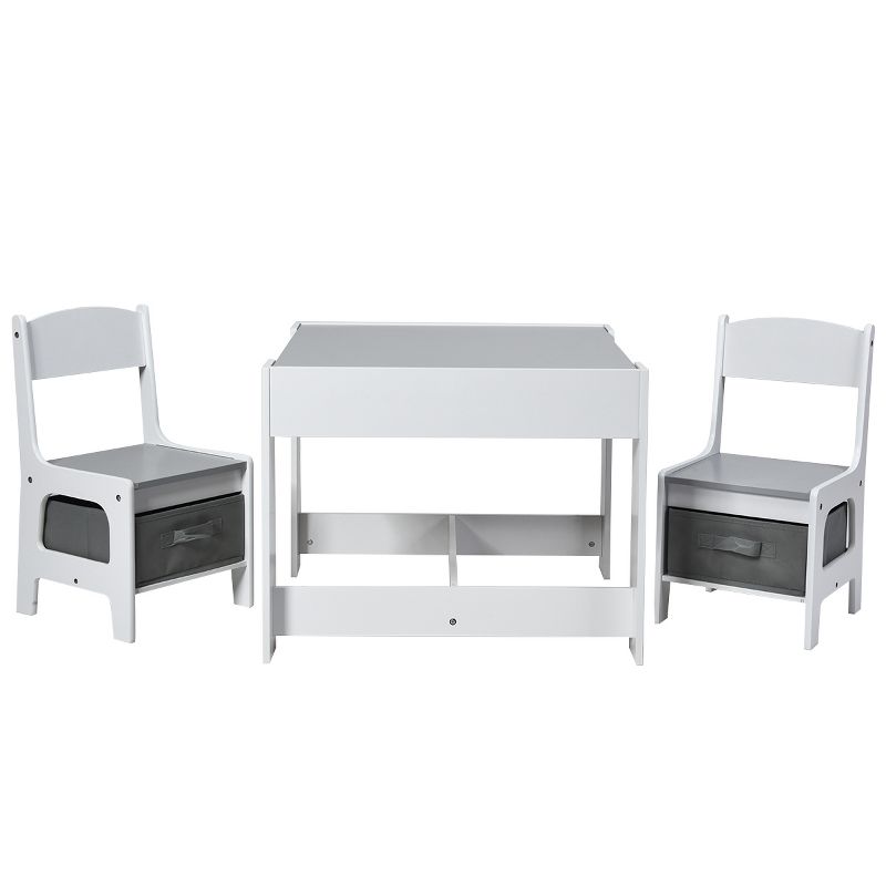Costway Kids Table Chairs Set With Storage Boxes Blackboard Whiteboard Drawing GreyNature, 1 of 11