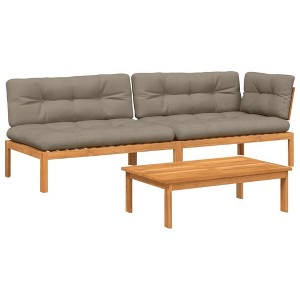 vidaXL Patio Pallet Sofa Set - 3 Piece Outdoor Garden Furniture, Solid Acacia Wood with Taupe Cushions for Terrace - 1 of 4