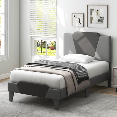 Infans Twin Size Upholstered Platform Bed Frame Velvet Headboard Mattress Foundation
