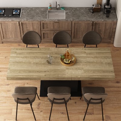 FUFU&GAGA Yellow Home Wood Dining Table Extendable Table Black Base