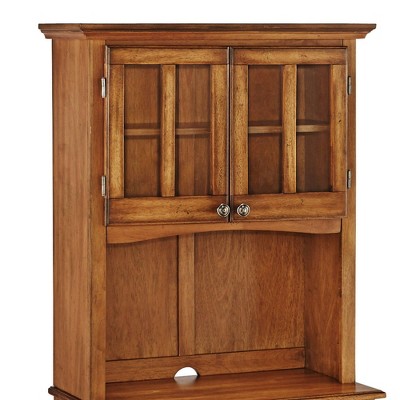 Cottage Oak Lighted China Cabinet with Glass Doors