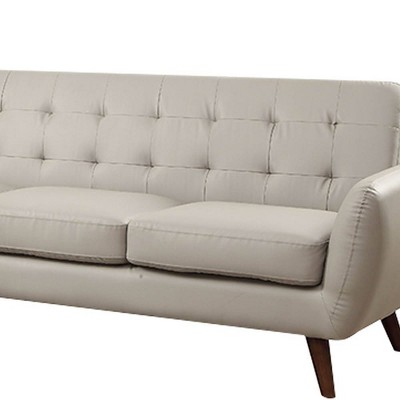 Gray Faux Leather Tufted Two-Piece Sectional Sofa with Wood Legs