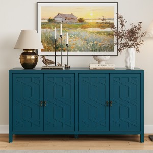 Heynemo Sideboard Buffet, 60'' Mid Century Modern Sideboard Buffet with 4 Doors and Adjustable Shelves, Sideboard Buffet for Entryway, Turquoise Blue - 1 of 4