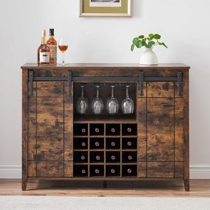 GAOMON Wine Bar Cabinet, 47" Coffee Bar with Sliding Barn Door, Buffet Sideboard Design with 16-Bottle Wine Rack and Glass Storage - 1 of 4