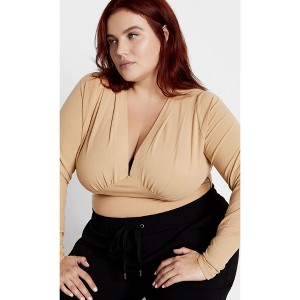 Women's Plus Size Amelila Pleat Bodysuit - latte | CITY CHIC - 1 of 4
