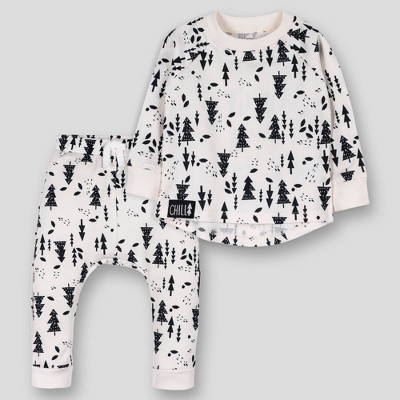 Image of Lamaze Baby 2pc Organic Cotton Trees Thermal Loungewear Long Sleeve Top & Bottom Set - Off-White 6M