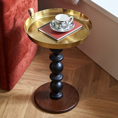 Etelifrank Solid Wood End Table With Metal Tray Accent Side Table