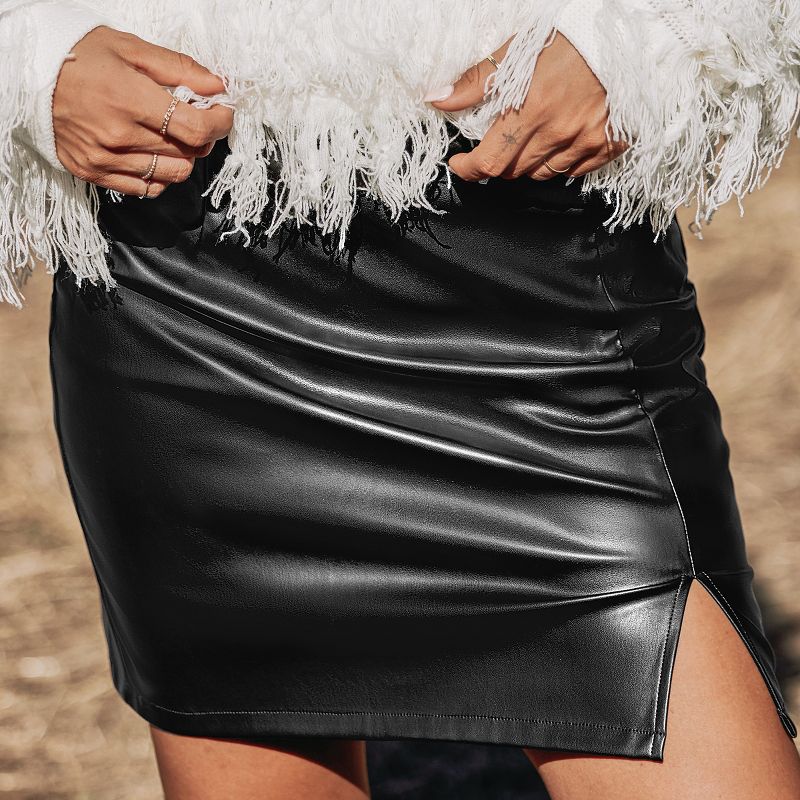 Women's Faux Leather Slit Bodycon Mini Skirt - Cupshe, 5 of 8