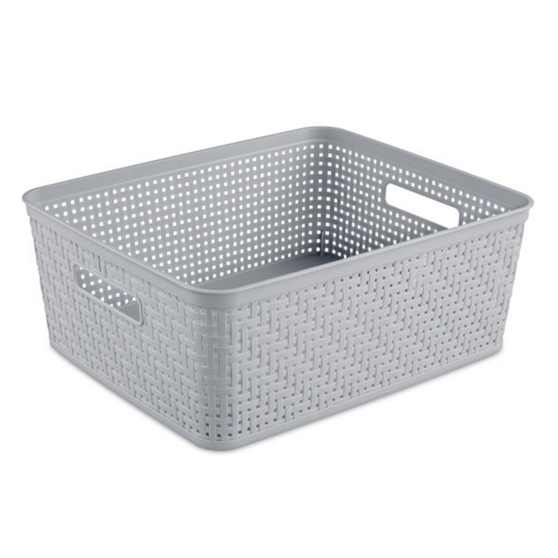 Sterilite 14'' x 11.5'' x 5'' Rectangular Weave Pattern Short Basket with Handles for Bathroom, Laundry Room, Pantry, & Closet, Cement (6 Pack), 4 of 7