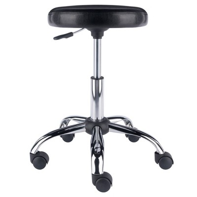 Clark Black Faux Leather Adjustable Swivel Stool with Chrome Base