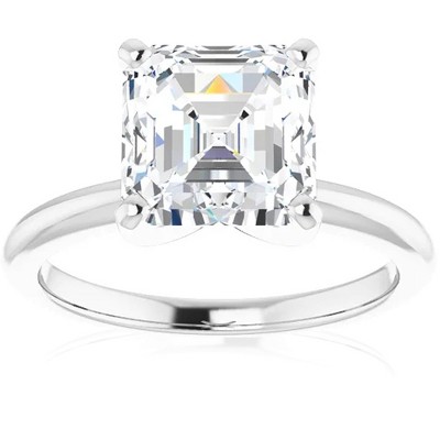 Pompeii3 4Ct Asscher Solitaire Moissanite Engagement Ring in White Yellow or Rose Gold