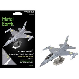 Model Kit Lockheed Martin F-16 Fighting Falcon Aircraft "Ukrainian Air Force" Moderate Difficulty Steel Model by Metal Earth - 1 of 4