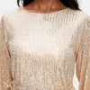 Knit & Lounge Women’s Sequin Mini Dress Long Balloon Sleeves Tie Waist Round Neckline Holiday Party Look - 2 of 4