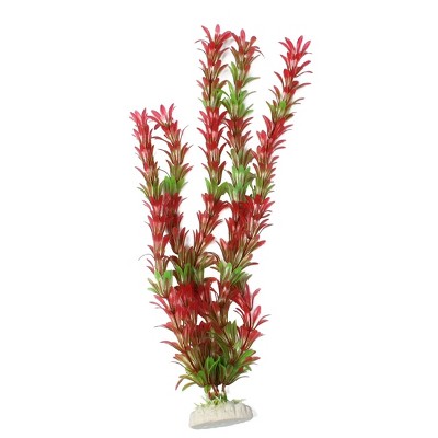 Unique Bargains Artificial Plastic Ornament Fish Tank Plant 16" Green Red