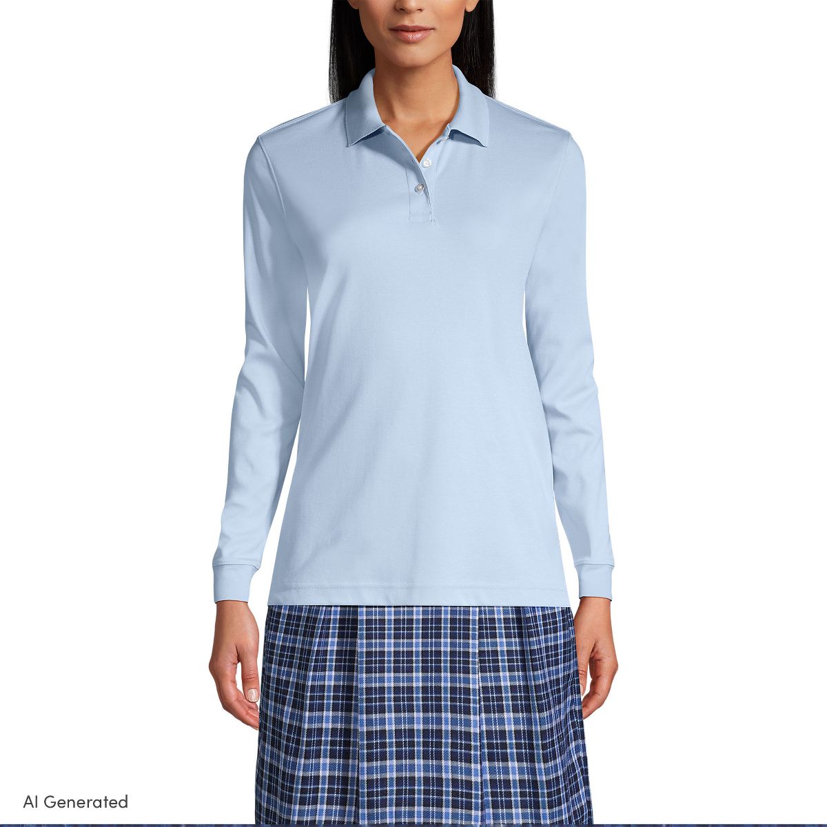 Lands' End School Uniform Women's Long Sleeve Interlock Polo Shirt - thumbnail 4