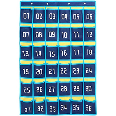 Kore Design Hanging Cell Phone Pocket Storage Classroom Organizer, 36-Pockets, Blue/Yellow