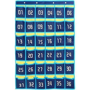Kore Design Hanging Cell Phone Pocket Storage Classroom Organizer, 36-Pockets, Blue/Yellow - 1 of 3