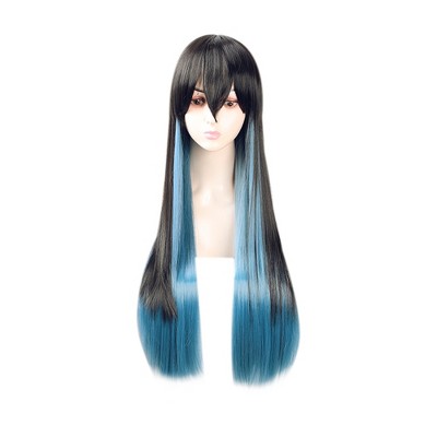 Unique Bargains Women's Wigs 31" Black Blue with Wig Cap