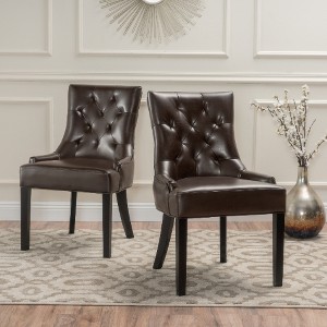 Lyngins Contemporary Tufted Dining Chairs (Set of 2), Diamond Stitch Upholstered Kitchen Chairs & Living Room Chairs with Wood Legs - 1 of 4