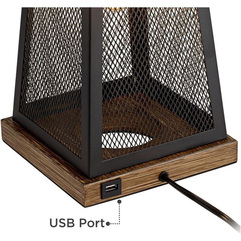Franklin Iron Works Barris Industrial Table Lamp 26 3/4" High Metal Mesh with Nightlight LED USB Charging Port Burlap Shade for Living Room House Desk, 5 of 10